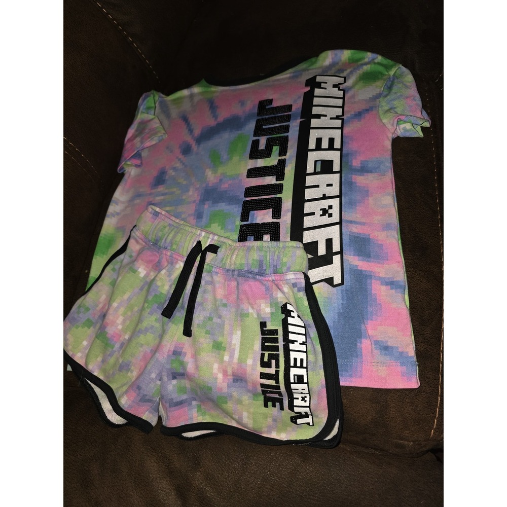 Justice Minecraft outfit top and shorts tie dye set size 7 8